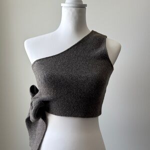 Zara Gray One-Shoulder Crop Top